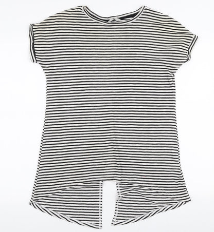 TU Womens White Striped Cotton Jersey T-Shirt Size 8 Round Neck