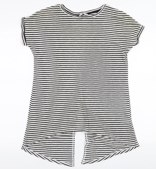 TU Womens White Striped Cotton Jersey T-Shirt Size 8 Round Neck