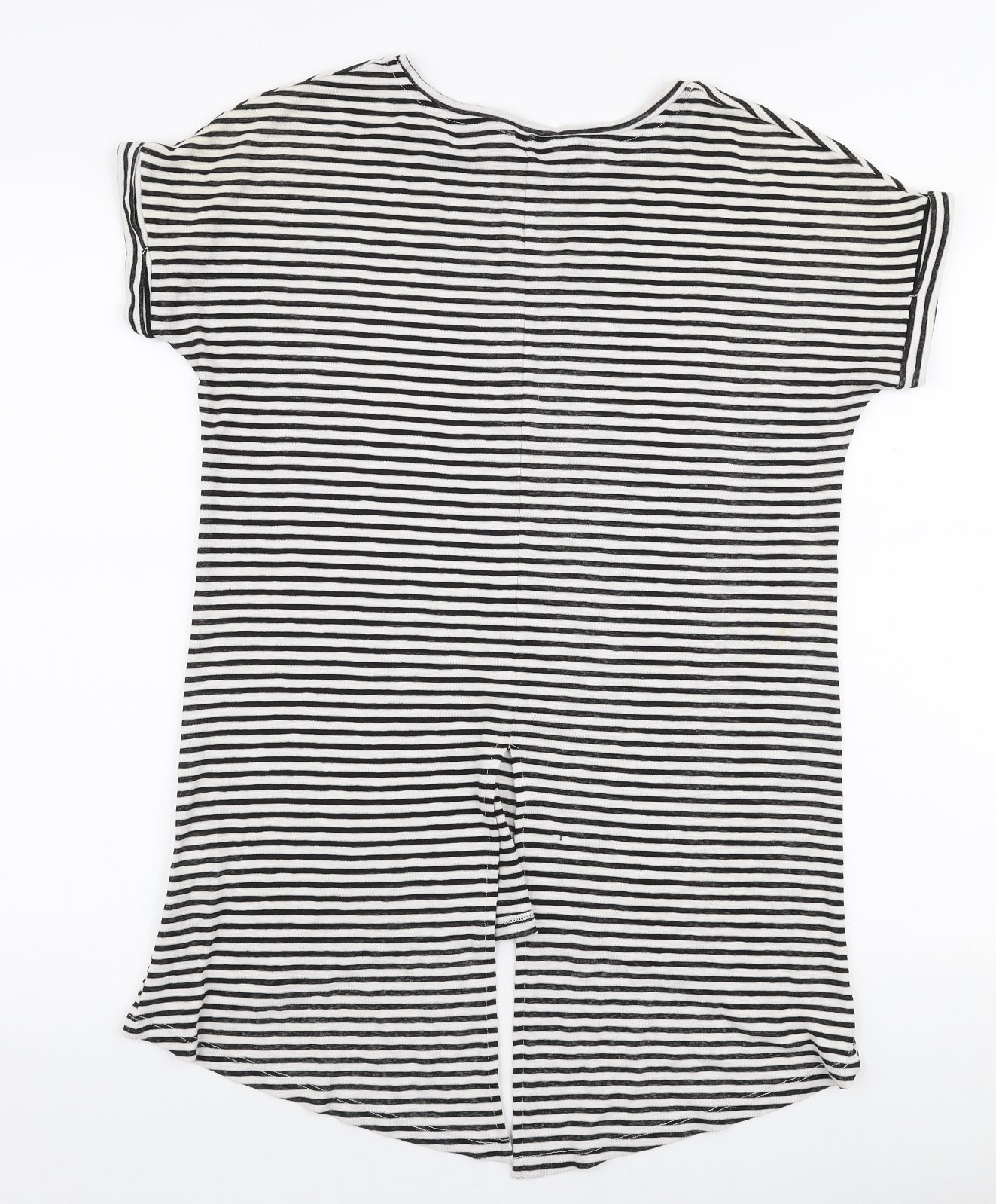 TU Womens White Striped Cotton Jersey T-Shirt Size 8 Round Neck