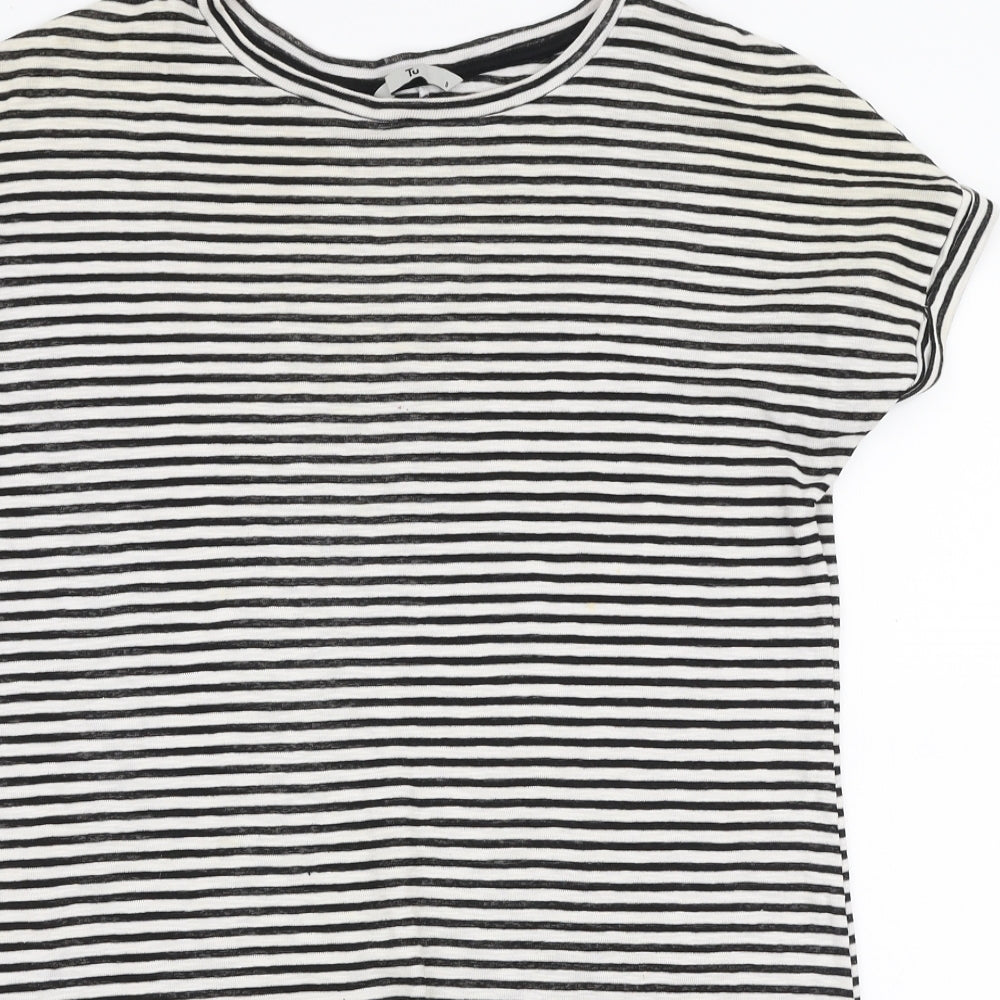 TU Womens White Striped Cotton Jersey T-Shirt Size 8 Round Neck
