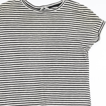 TU Womens White Striped Cotton Jersey T-Shirt Size 8 Round Neck