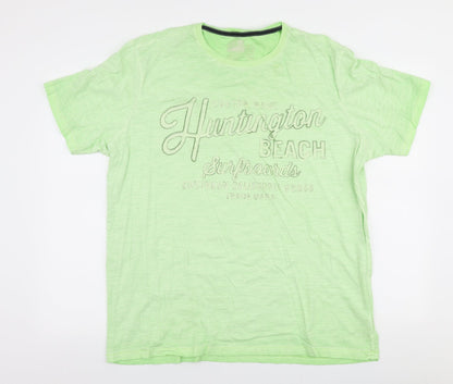 Marks and Spencer Mens Green  Cotton  T-Shirt Size 2XL Round Neck  - huntington beach
