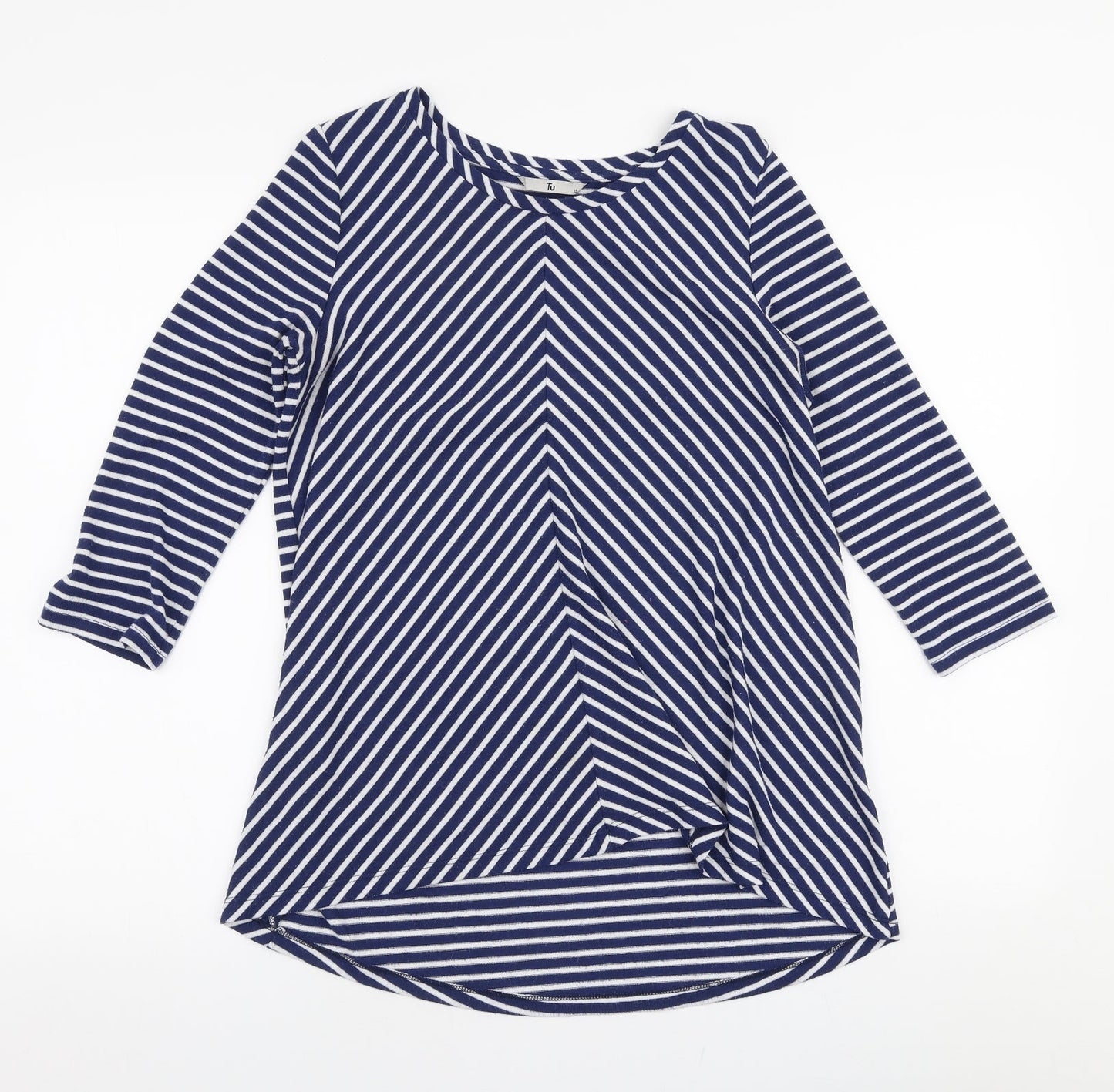 TU Womens Blue Round Neck Striped Polyester Pullover Jumper Size 10