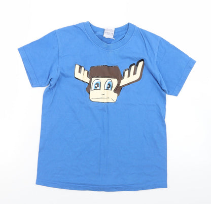 Russell Boys Blue  Cotton Basic T-Shirt Size 9-10 Years Crew Neck