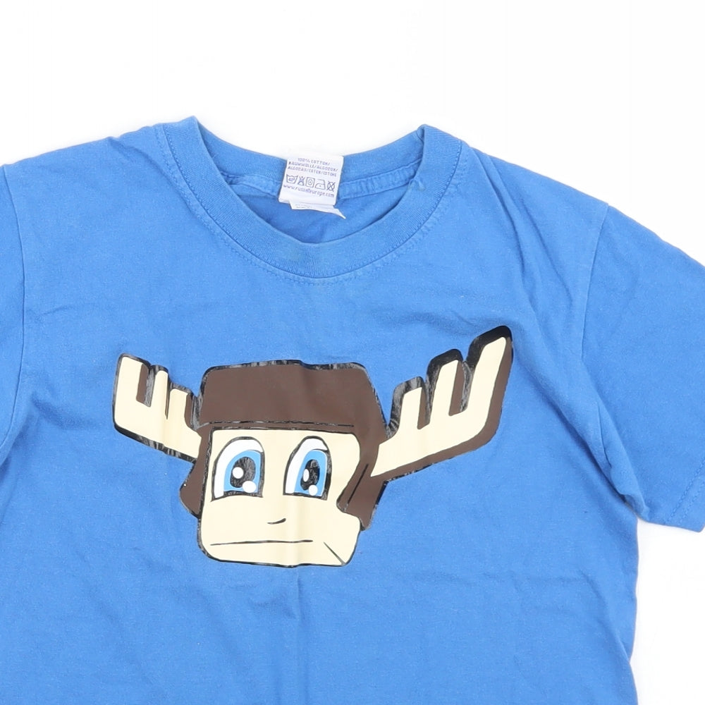 Russell Boys Blue  Cotton Basic T-Shirt Size 9-10 Years Crew Neck