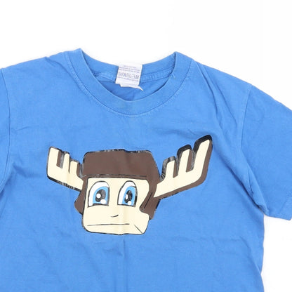 Russell Boys Blue  Cotton Basic T-Shirt Size 9-10 Years Crew Neck