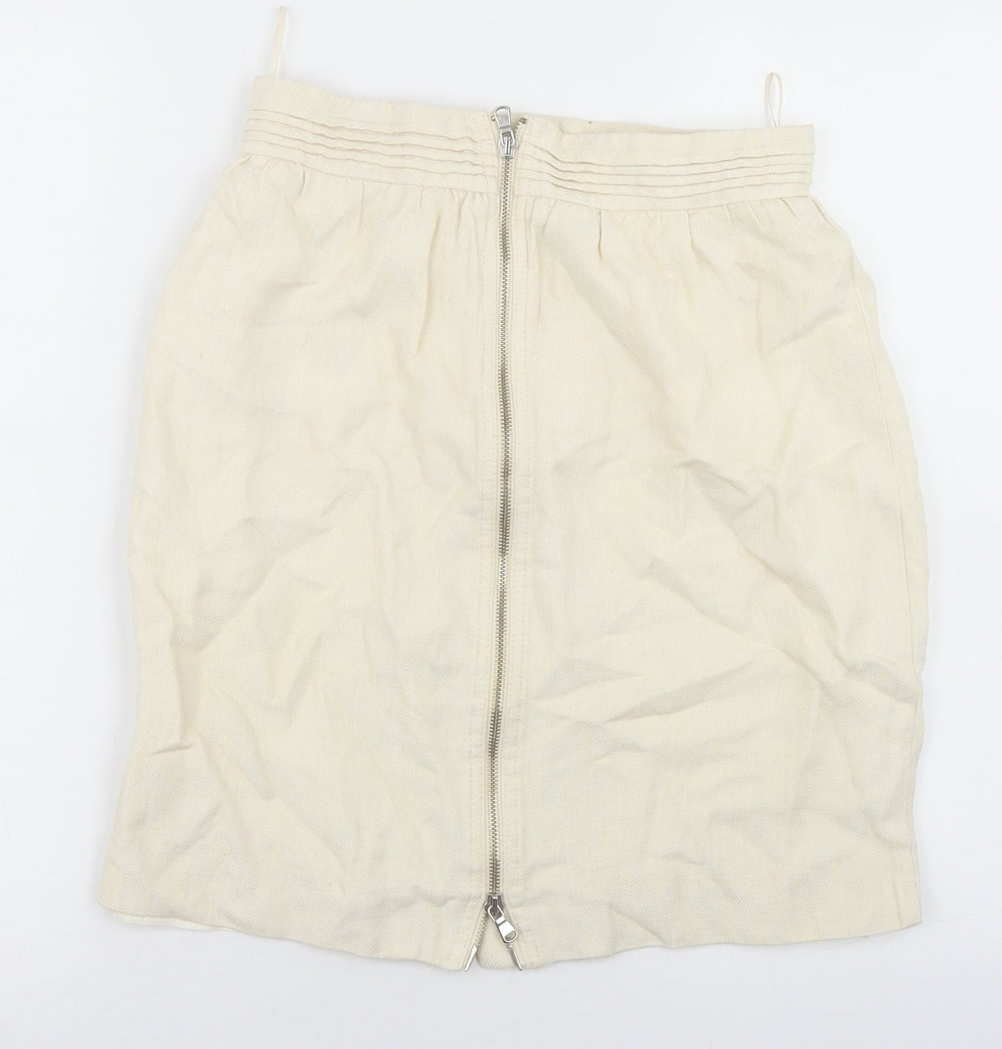 Adam Womens Ivory  Linen Straight & Pencil Skirt Size 10   Zip