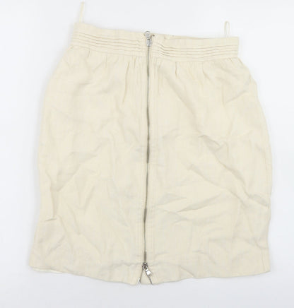 Adam Womens Ivory  Linen Straight & Pencil Skirt Size 10   Zip
