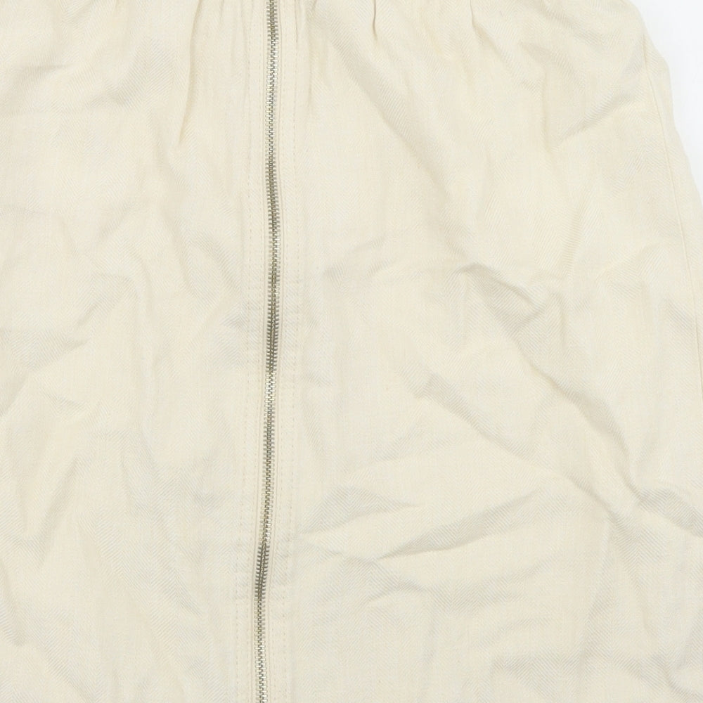 Adam Womens Ivory  Linen Straight & Pencil Skirt Size 10   Zip