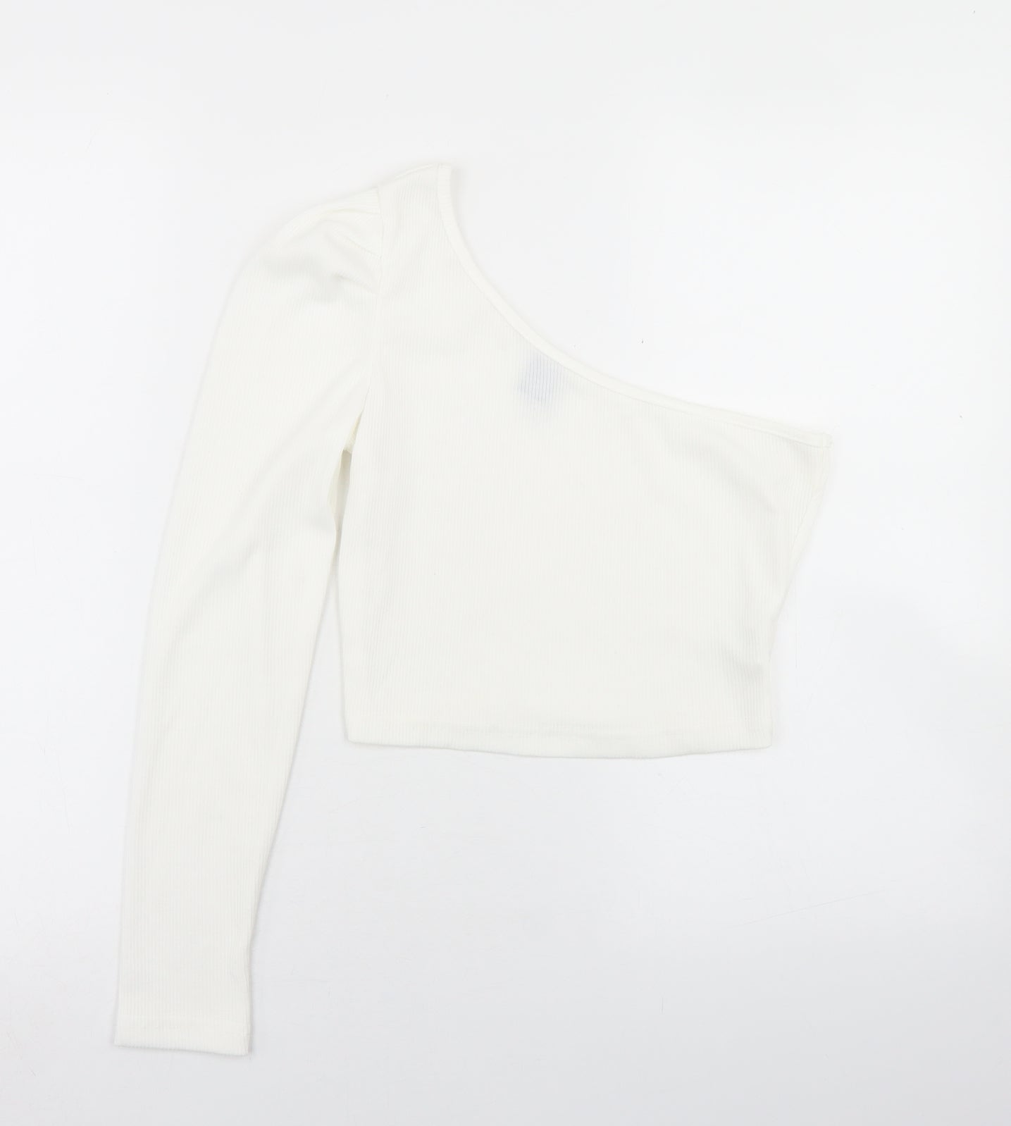 SheIn Womens White  Polyester Cropped T-Shirt Size S One Shoulder