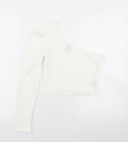 SheIn Womens White  Polyester Cropped T-Shirt Size S One Shoulder