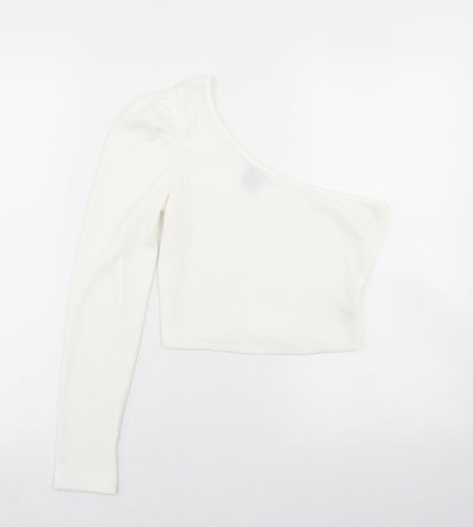 SheIn Womens White  Polyester Cropped T-Shirt Size S One Shoulder