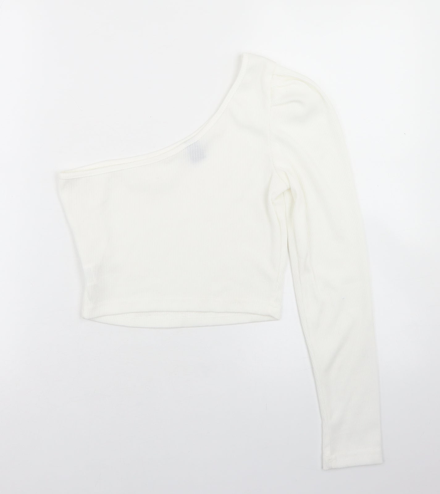 SheIn Womens White  Polyester Cropped T-Shirt Size S One Shoulder