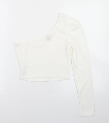 SheIn Womens White  Polyester Cropped T-Shirt Size S One Shoulder