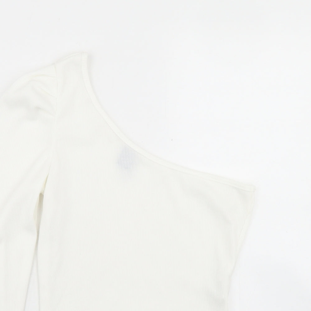 SheIn Womens White  Polyester Cropped T-Shirt Size S One Shoulder