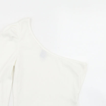 SheIn Womens White  Polyester Cropped T-Shirt Size S One Shoulder