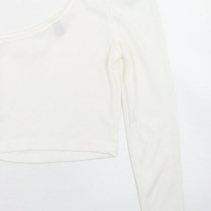 SheIn Womens White  Polyester Cropped T-Shirt Size S One Shoulder