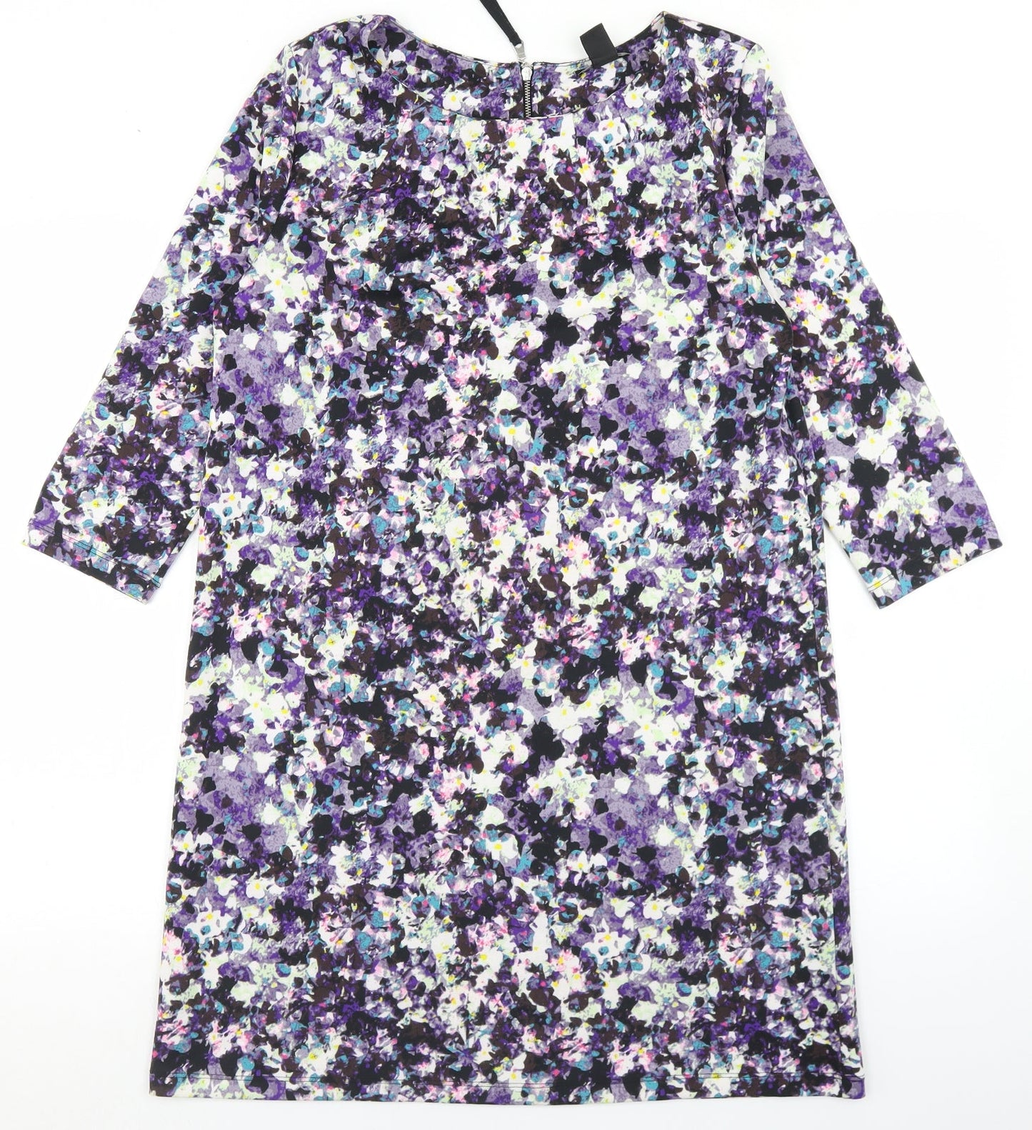 H&M Womens Purple Floral Polyester A-Line  Size M  Round Neck Zip