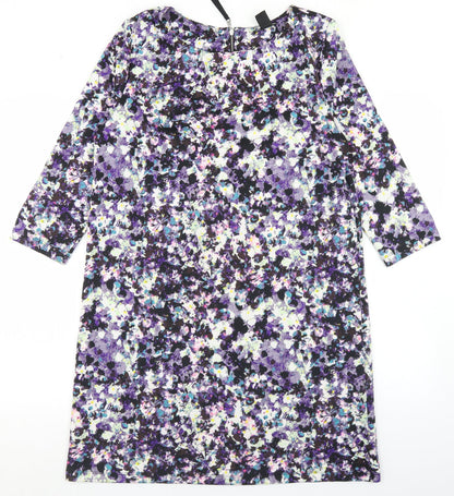H&M Womens Purple Floral Polyester A-Line  Size M  Round Neck Zip