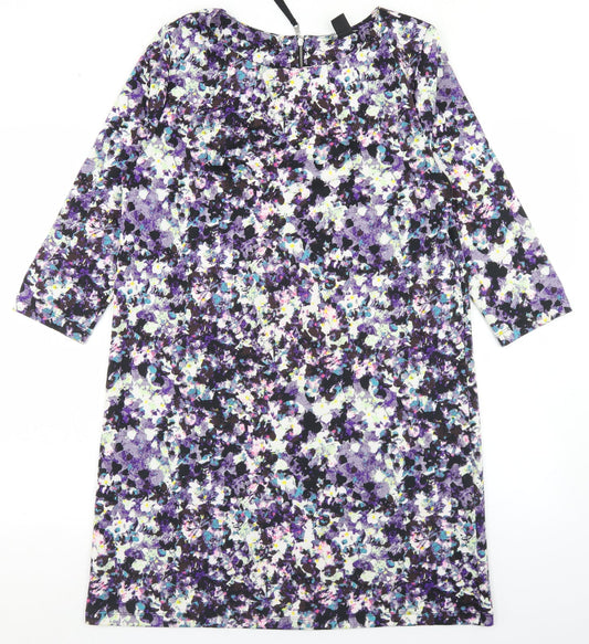 H&M Womens Purple Floral Polyester A-Line  Size M  Round Neck Zip
