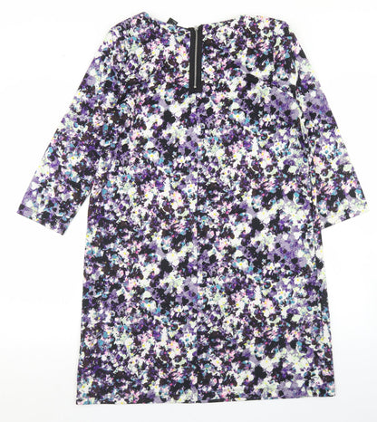 H&M Womens Purple Floral Polyester A-Line  Size M  Round Neck Zip