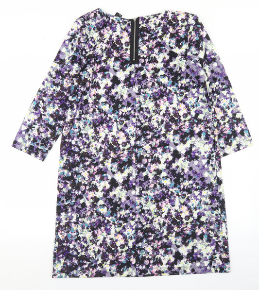 H&M Womens Purple Floral Polyester A-Line  Size M  Round Neck Zip