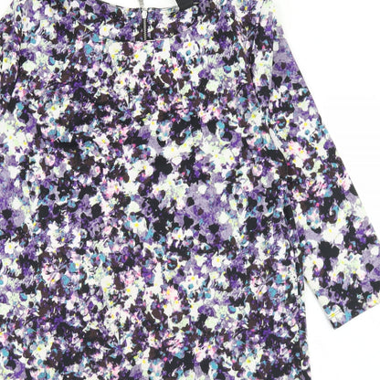 H&M Womens Purple Floral Polyester A-Line  Size M  Round Neck Zip