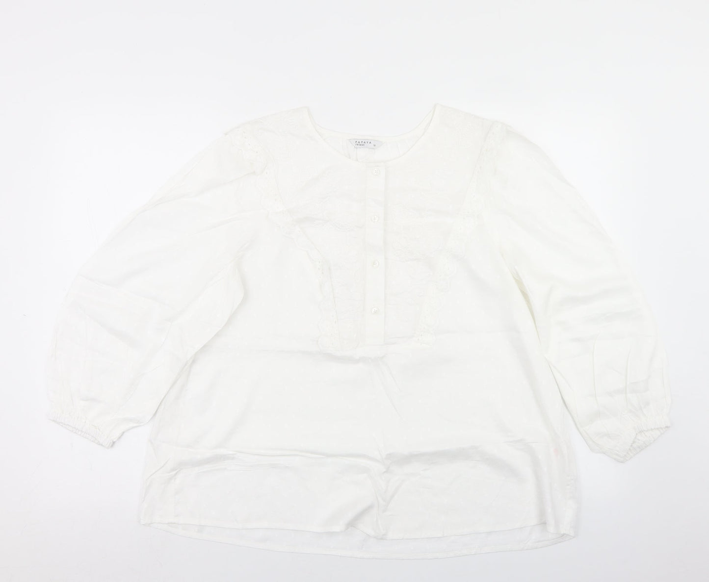 Papaya Womens White  Viscose Basic Blouse Size 14 Round Neck