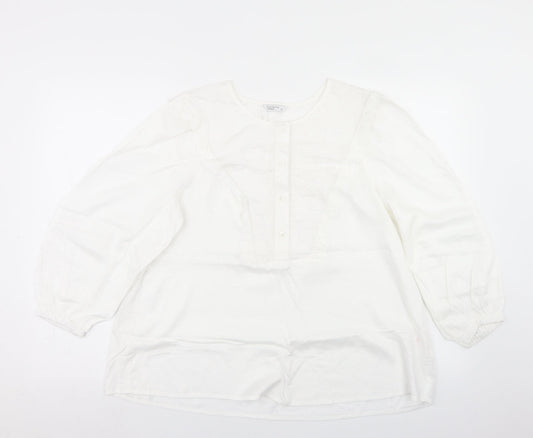 Papaya Womens White  Viscose Basic Blouse Size 14 Round Neck