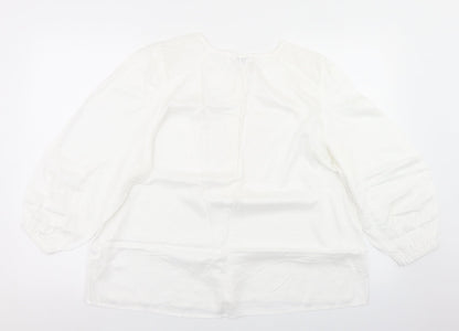 Papaya Womens White  Viscose Basic Blouse Size 14 Round Neck
