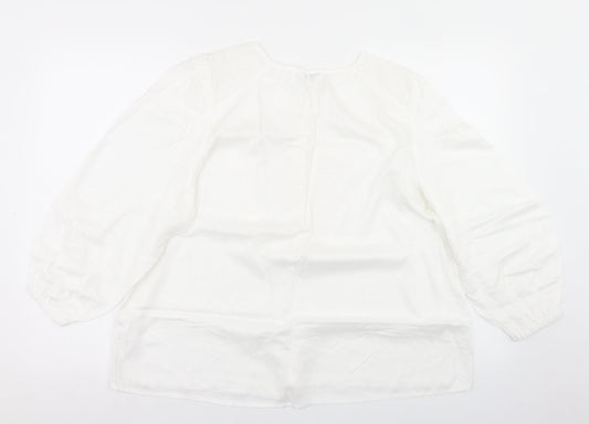 Papaya Womens White  Viscose Basic Blouse Size 14 Round Neck