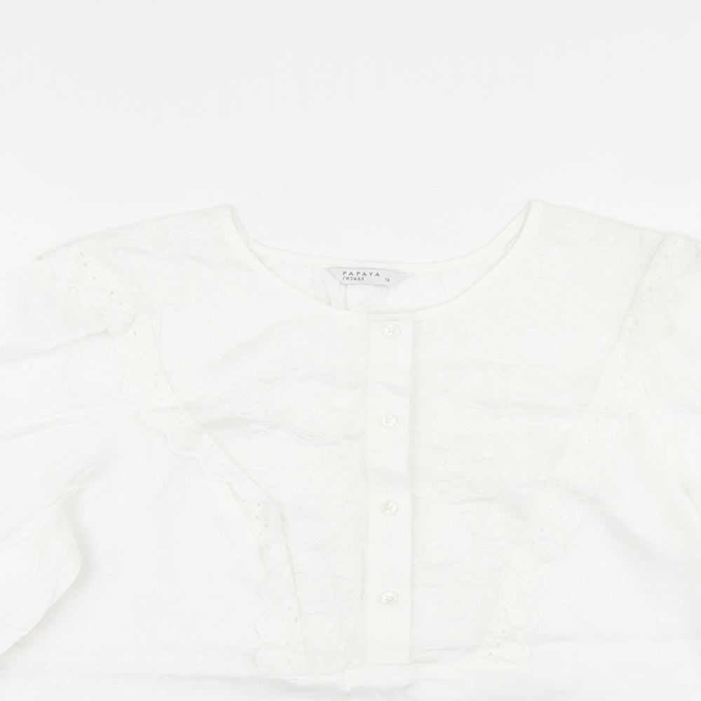 Papaya Womens White  Viscose Basic Blouse Size 14 Round Neck