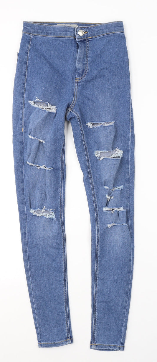 Topshop Womens Blue  Cotton Skinny Jeans Size 26 in L32 in Regular Button