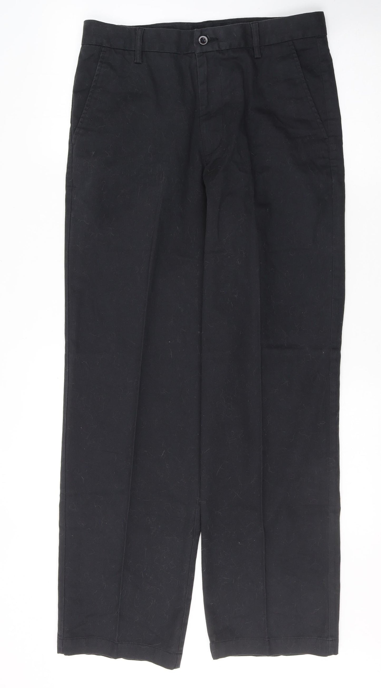 Dunnes Stores Mens Black  Cotton Trousers  Size 32 L31 in Regular Button