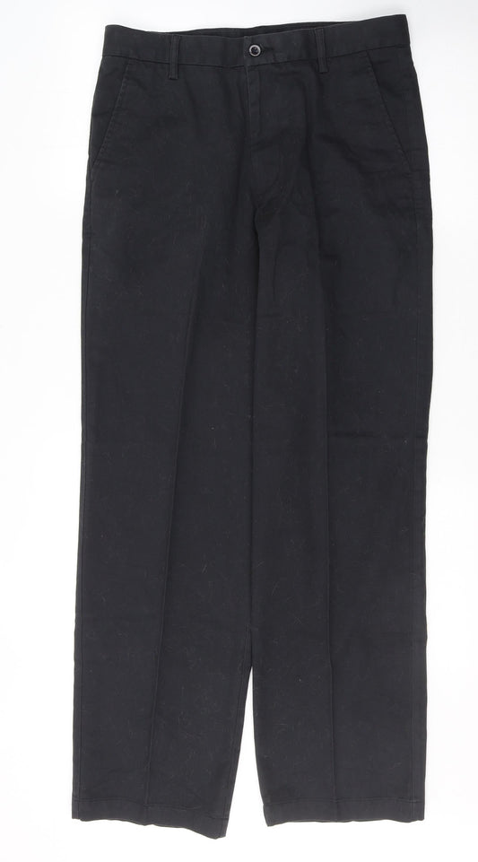 Dunnes Stores Mens Black  Cotton Trousers  Size 32 L31 in Regular Button
