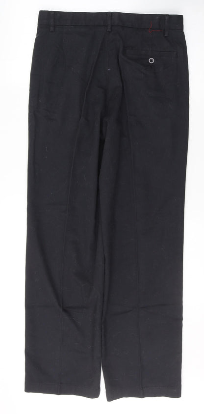 Dunnes Stores Mens Black  Cotton Trousers  Size 32 L31 in Regular Button