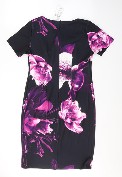 Gerard Womens Black Floral Polyester A-Line  Size 12  V-Neck Zip