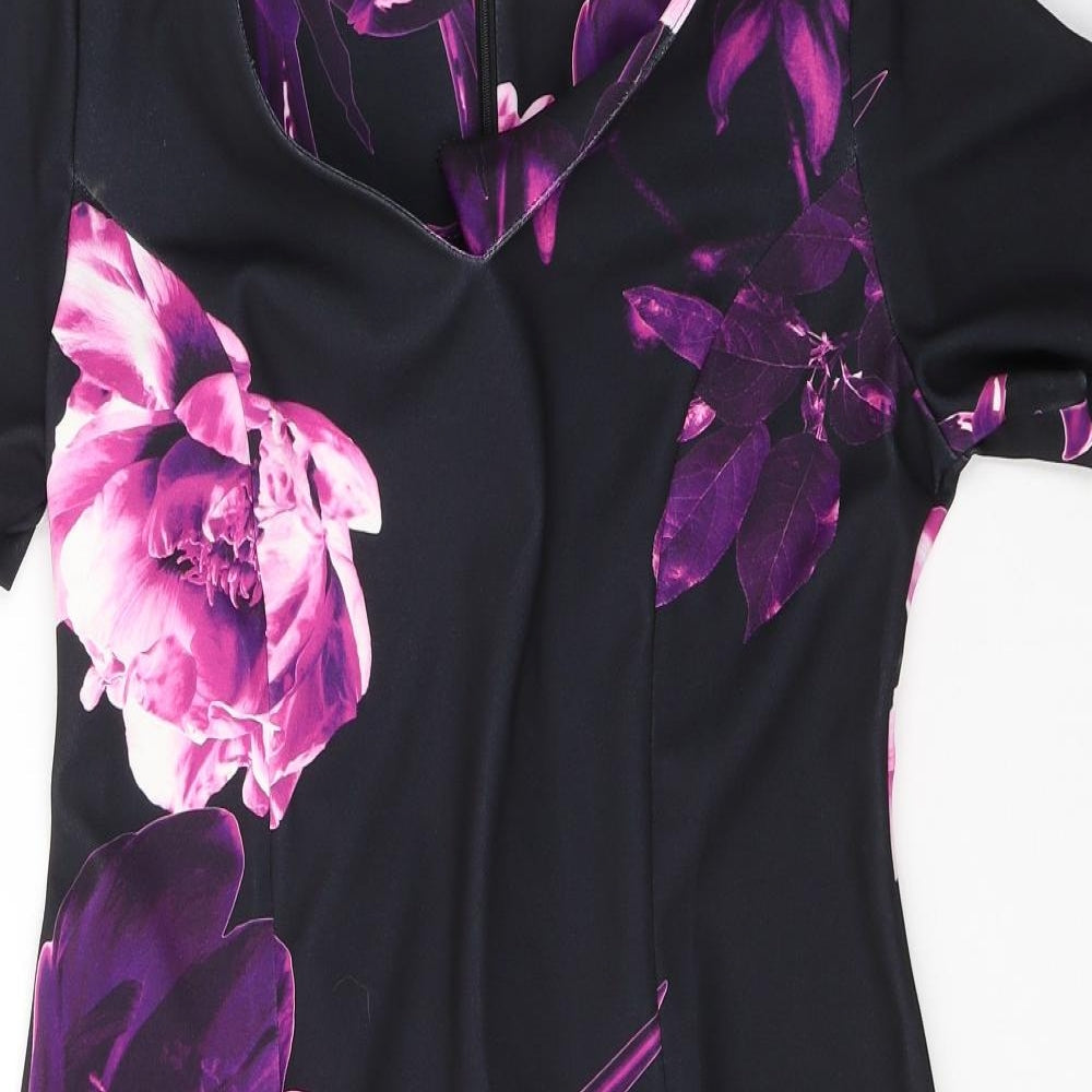 Gerard Womens Black Floral Polyester A-Line  Size 12  V-Neck Zip