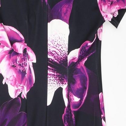 Gerard Womens Black Floral Polyester A-Line  Size 12  V-Neck Zip