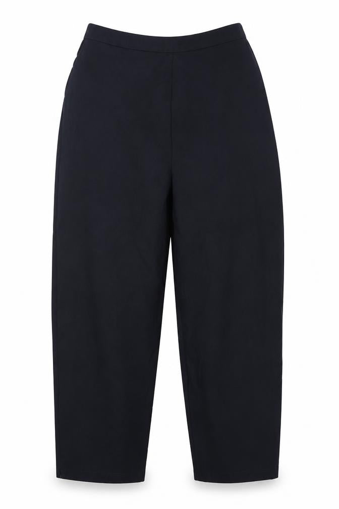 Front view of Preworn women’s blue polyester trousers, size UK 16, 26-inch leg regular