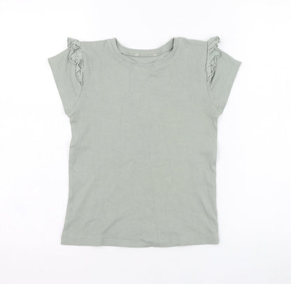 George Girls Green  Cotton Basic T-Shirt Size 10-11 Years Round Neck Pullover