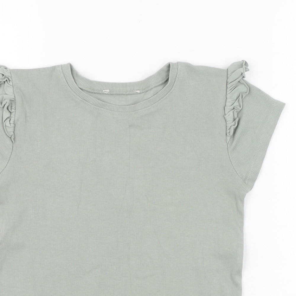 George Girls Green  Cotton Basic T-Shirt Size 10-11 Years Round Neck Pullover