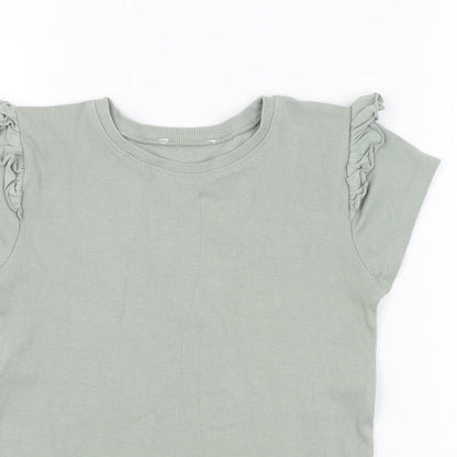 George Girls Green  Cotton Basic T-Shirt Size 10-11 Years Round Neck Pullover