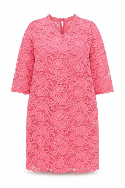 Front view of Mama-licious women’s pink cotton shift, size M, v-neck hook & eye