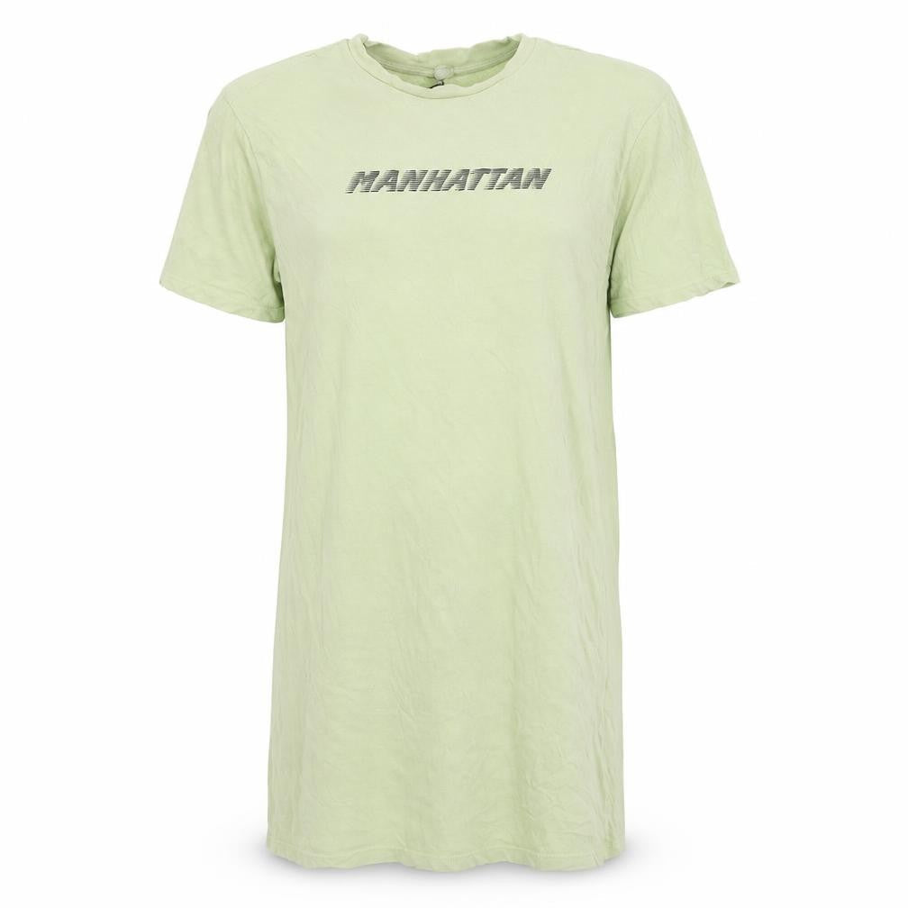 Front view of H&M women’s green cotton t-shirt dress, size XS, crew neck