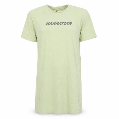 Front view of H&M women’s green cotton t-shirt dress, size XS, crew neck
