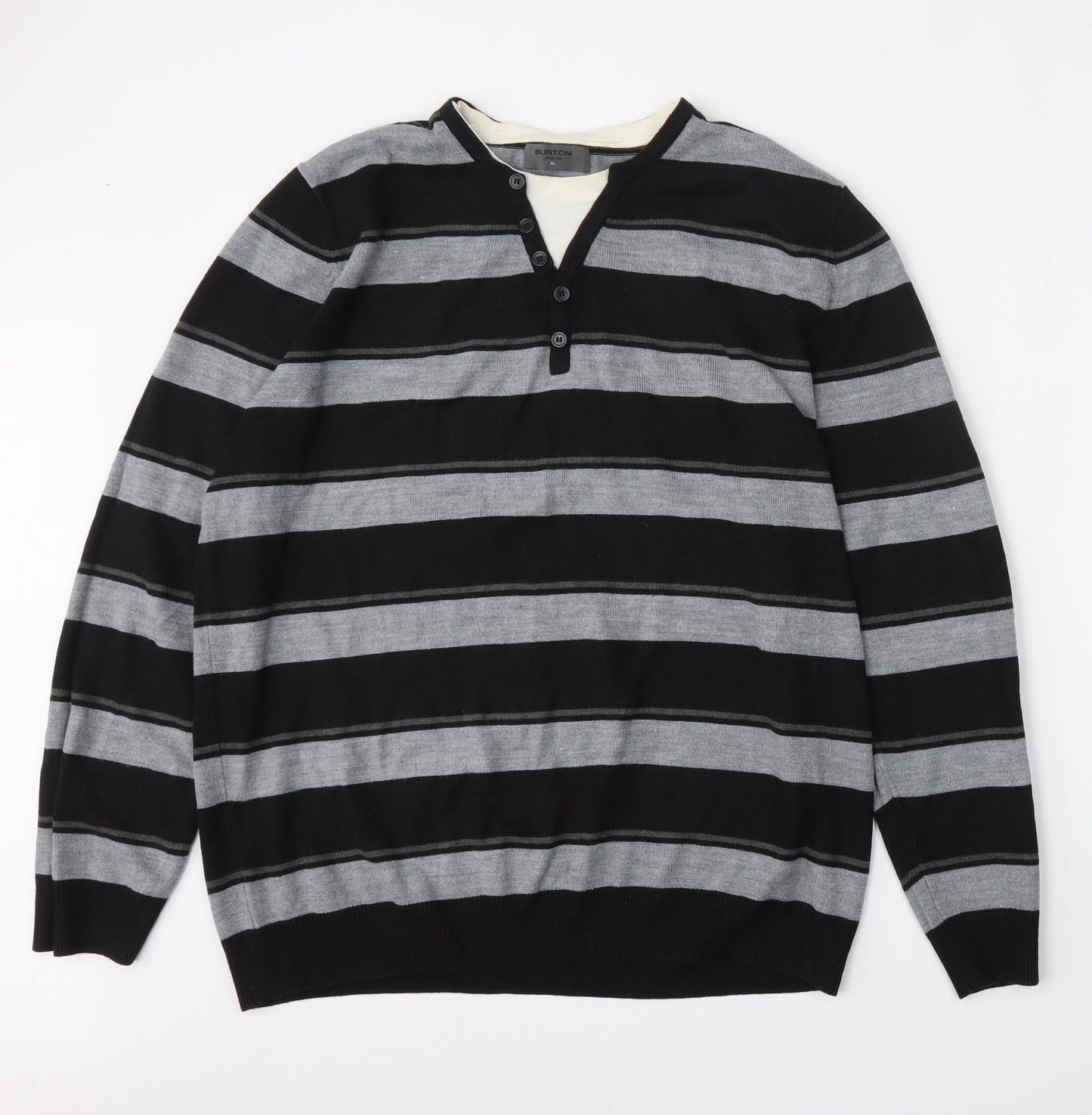 Burton Mens Multicoloured V-Neck Striped Acrylic Pullover Jumper Size XL