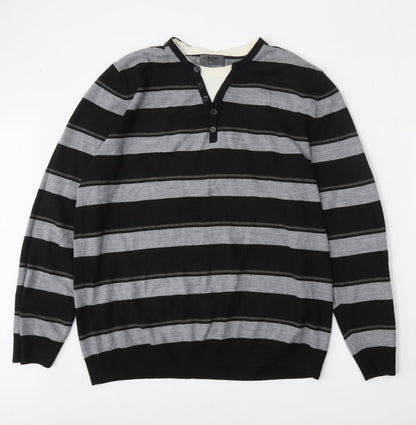 Burton Mens Multicoloured V-Neck Striped Acrylic Pullover Jumper Size XL