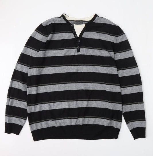 Burton Mens Multicoloured V-Neck Striped Acrylic Pullover Jumper Size XL