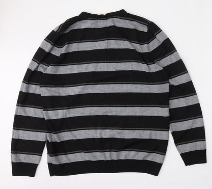 Burton Mens Multicoloured V-Neck Striped Acrylic Pullover Jumper Size XL